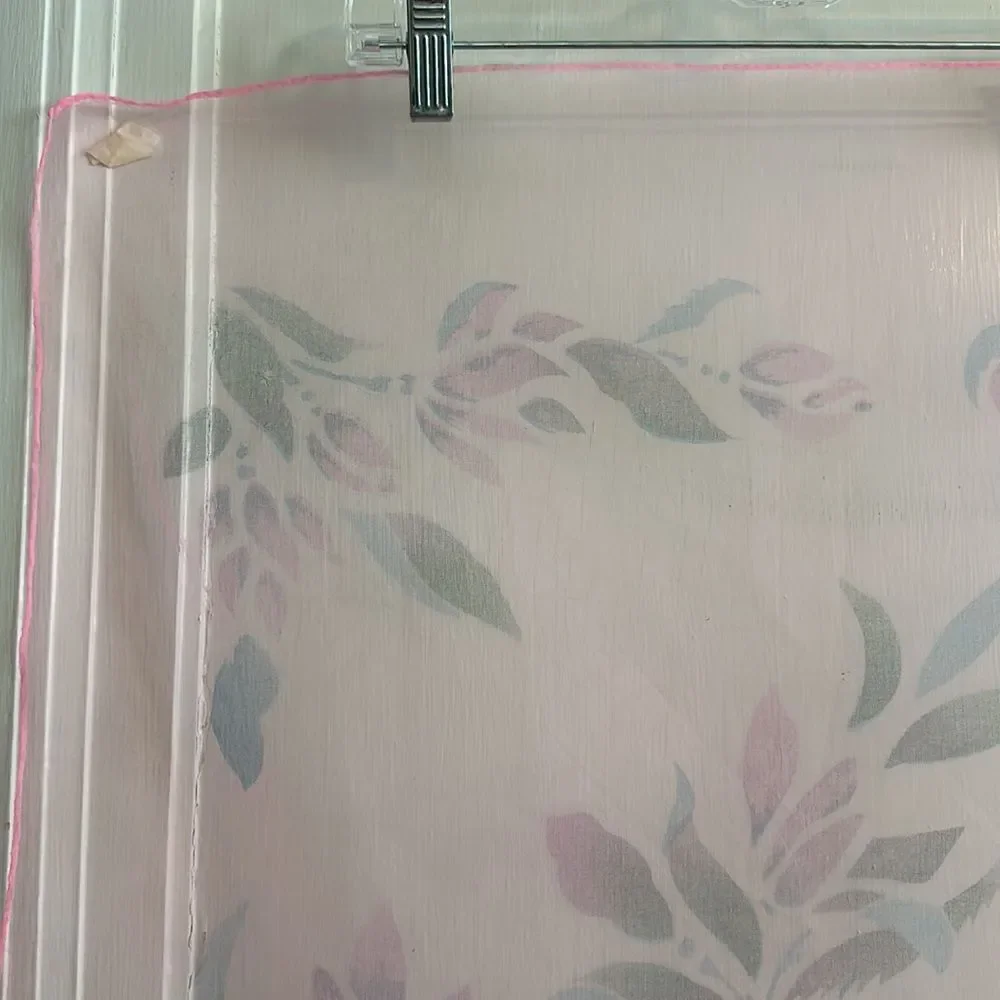 Vintage S Kratish pink nylon semi sheer chiffon scarf with‎ floral design